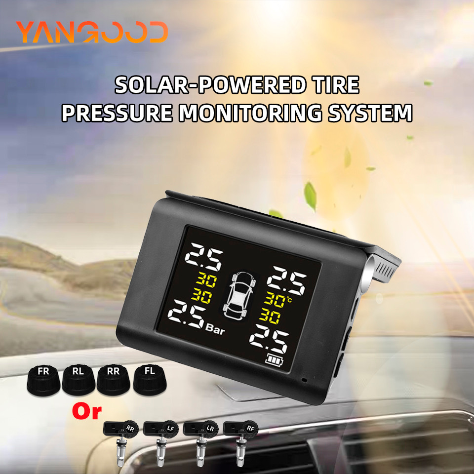 Yangood Solar TPMS Car Tire Pressure Alarm Digital Display 4 TPMS Sensors Waterproof Tire
