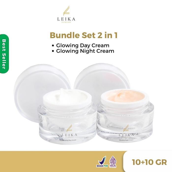 Leika Skincare 2 in 1 Glowing Day Cream & Glowing Night Cream Leika Skin Care Resmi BPOM Hitam