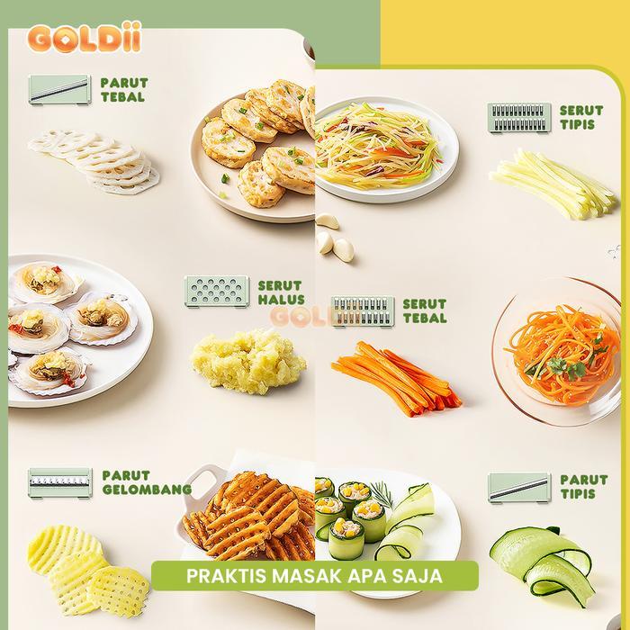 Goldii - Parutan Sayur Dan Buah 8 In 1 Parutan Serbaguna Pemotong Iris Sayur Dengan Wadah Premium