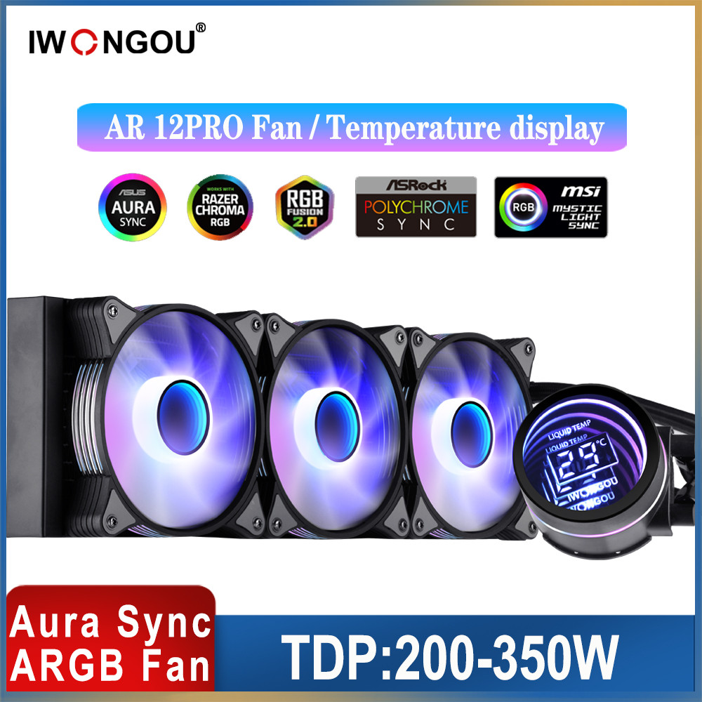 IWONGOU Water Cooler Lga1700 ARGB 4Pin Ar12pro Fan Cooler with Temperature Display Liquid Cooling Cp