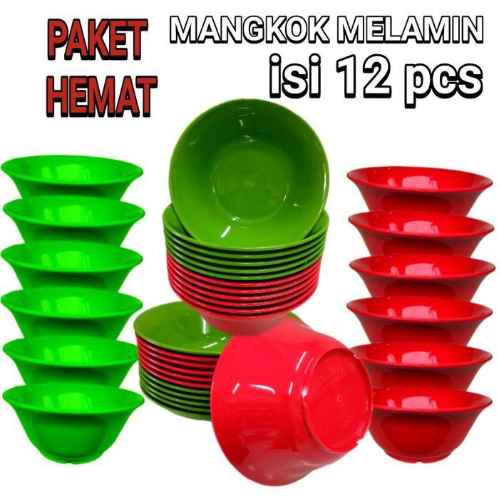 PAKET HEMAT MANGKOK plastik tebal semi MELAMIN isi 12 pcs Plastik piring melamin