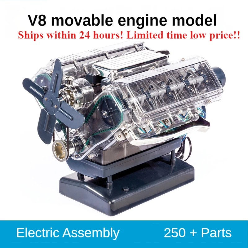 Liodraaaa_ V8 Mini Engine Car Engine Model Can Start The Assembly Model Science Experiment Toys 250+