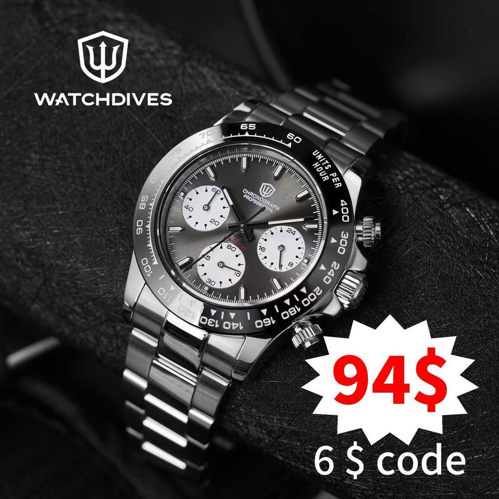 Watchdives WD16500 Watch VK63 Quartz Movement Chronograph Watch Sapphire Ceramic Bezel Luminous 100m