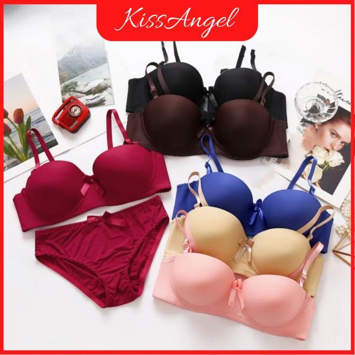 Bra Set Motif Polos Berkawat ( Bra + CD ) Wanita Setelan Wanita Premium