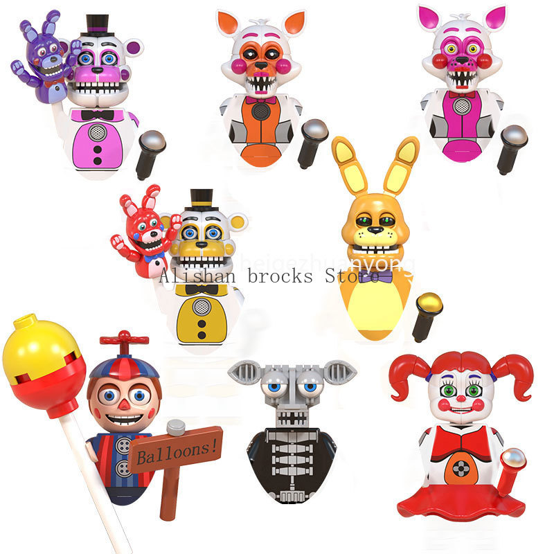 FNAF Five Nights Freddyed Building Blocks bricks Nightmare In Stock Chica Animals Bear Fox Duck