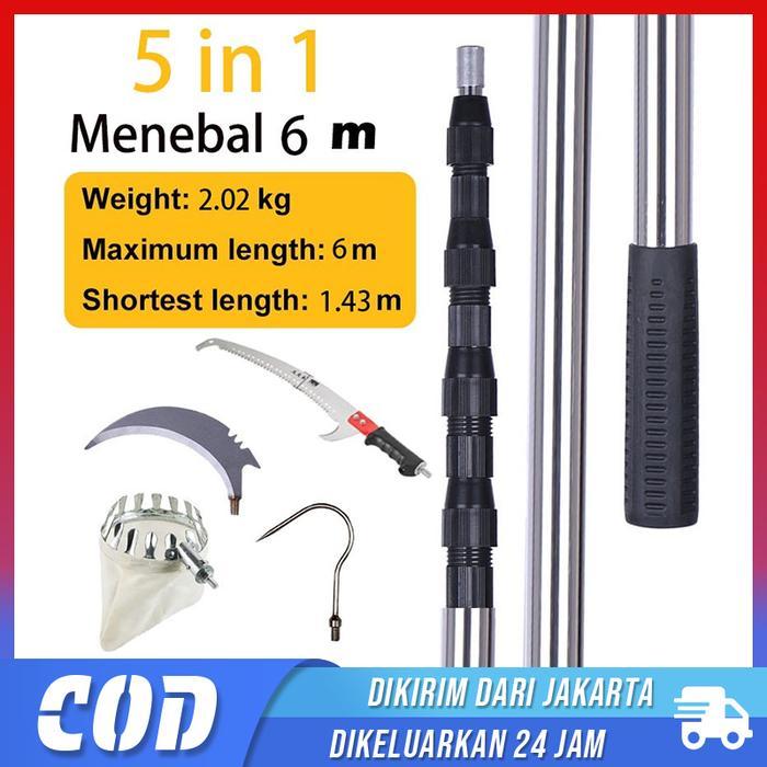 "New" 6 Meter Alat Petik Buah Tongkat Pemetik Buah Teleskopik Tiang Teleskopic Jaring Celup Pemetik