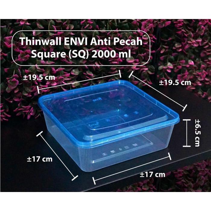 Thebest- THINWALL HITAM 2000 ML SQUARE + TUTUP MEREK ENVI PREMIUM HARGA 200 PCS