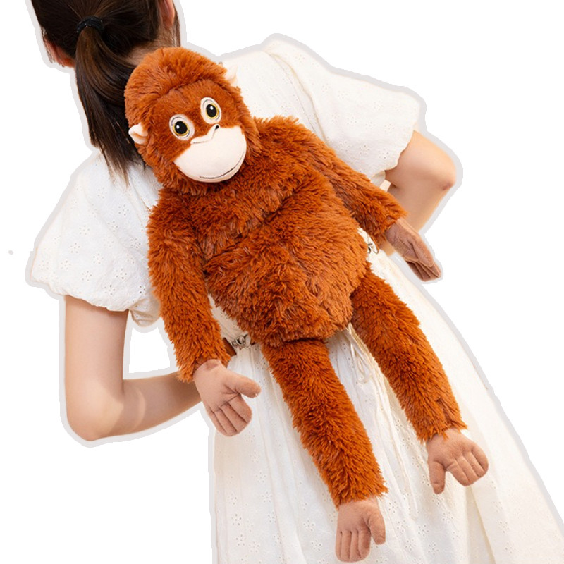 Cute Red Gorilla Plush Backpack Simulation Monkey Doll Super Soft Stuffed Orangutan Bag Kawaii