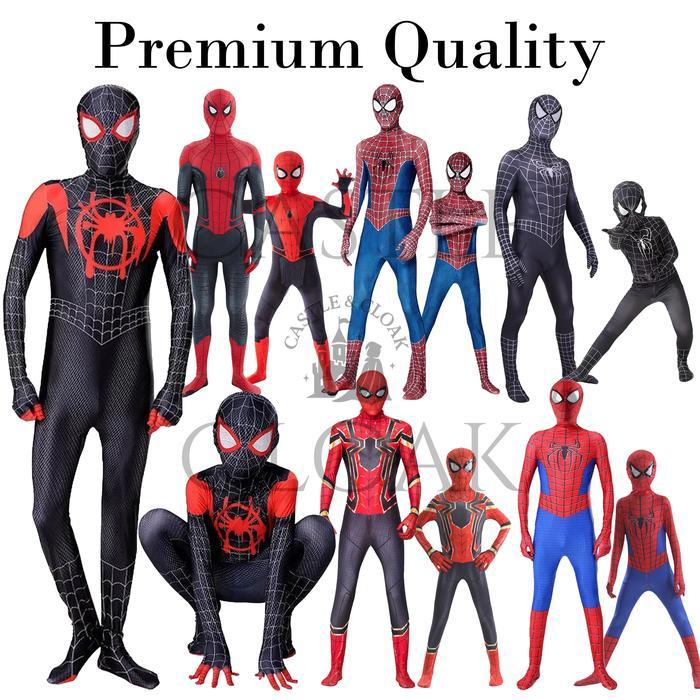 Kostum Spiderman Anak Laki Laki Pria Dewasa Lengkap Topeng Halloween Birthday Party Premium