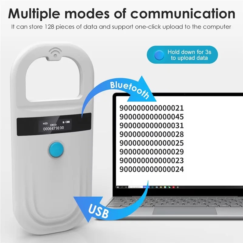 5YOA Handheld 134.2Khz Animal RFID Reader Pet Cat Dog Micro-Type Chip Scanner FDX-B Glass Chip