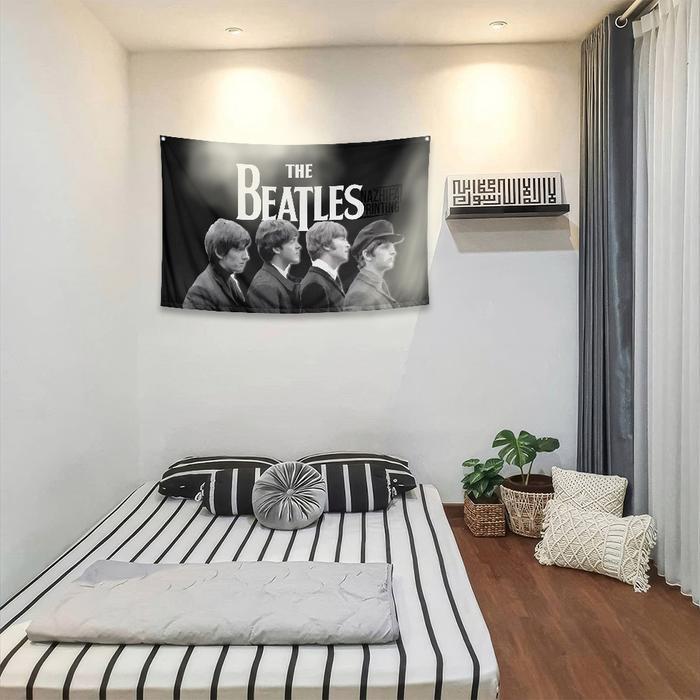 Poster Kain The Beatles, Tapestry Pajangan Dinding Bahan Satin Peles Ukuran Kecil-Besar Populer