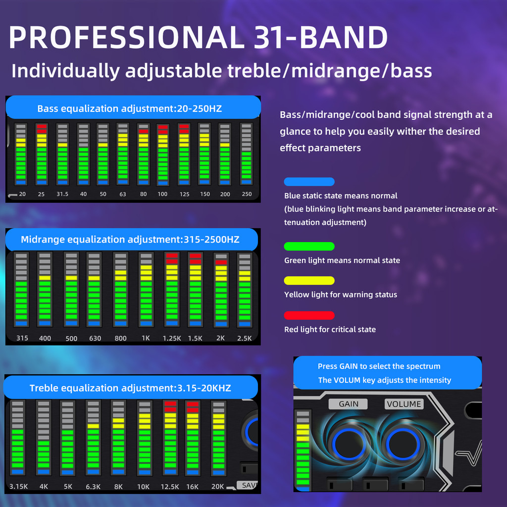 Audio equalizer professional 31-band digital equalizer noise-reducing rack-mount audio spectrum
