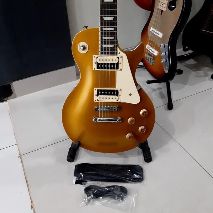 Gitar Gibson les paul gold top PU GNB korea free kabel jack dan strap