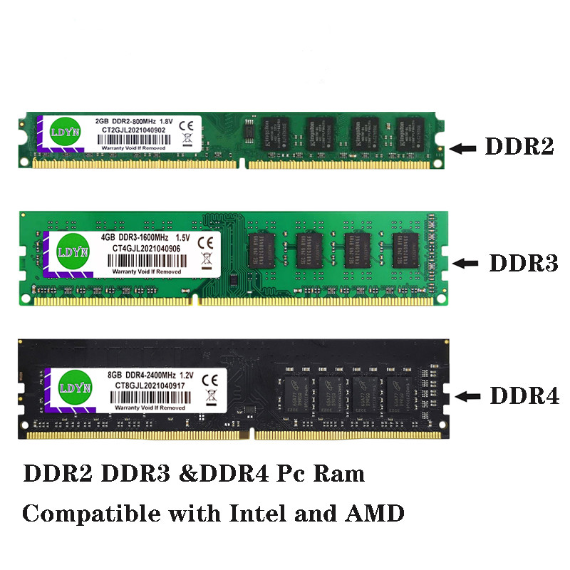 Memoria Ram For Desktop 2GB 4GB 8GB 16GB DDR2 DDR3 DDR4 DDR5 PC2-667MHZ 800MHZ PC3-12800 DIMM