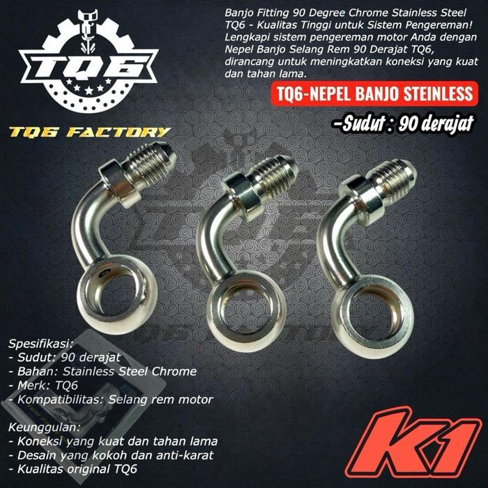 Tq6 Nepel Fitting Banjo Selang Rem Motor Tq6 Bahan Stainless Steel 90 Derajat Universal Kualitas