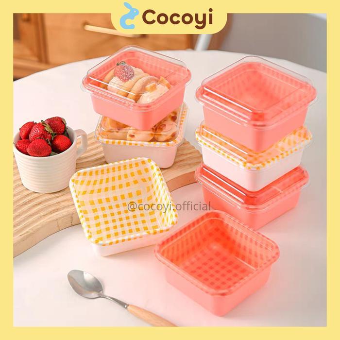 [Isi 10 Box] [Cocoyi] Kotak Kue Gingham Kotak Packaging Lunch Box Cake Bento Cake Pudding Dessert