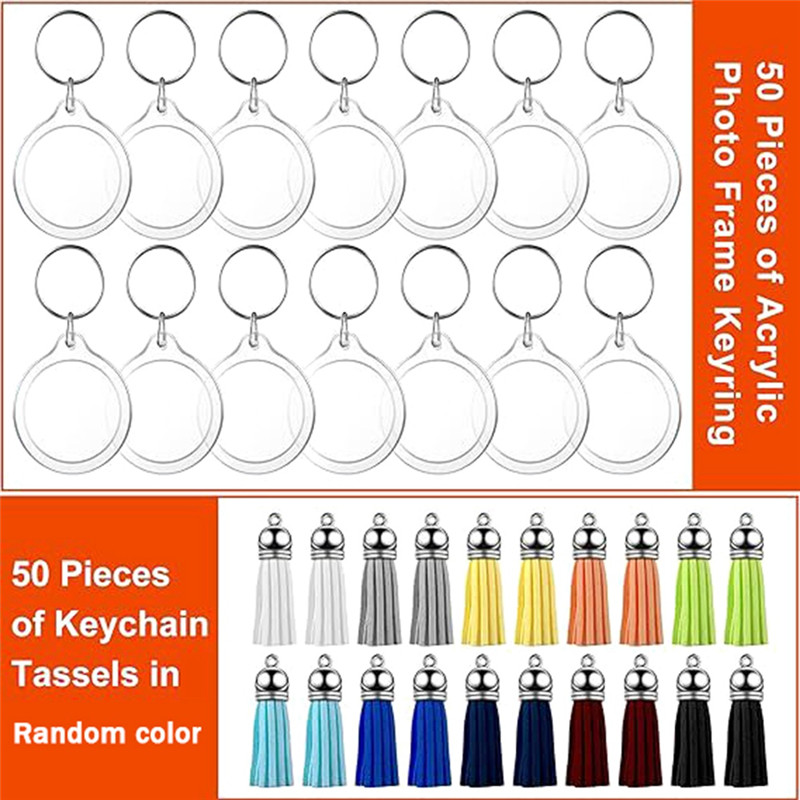 Reliable 50 Sets Acrylic Photo Keychain With Tassels, DIY Custom Insert Photo Keyring Clear Blank