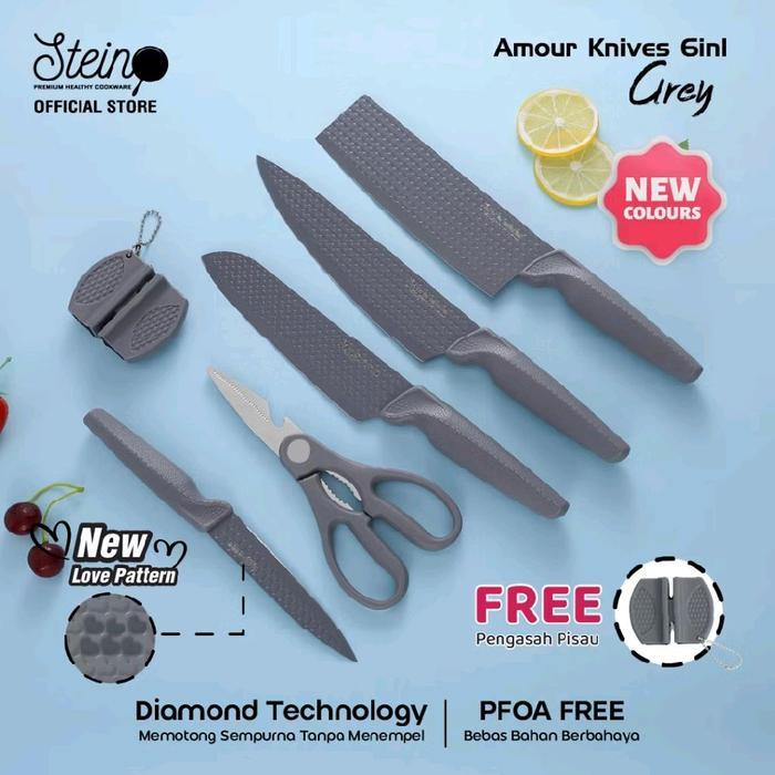 Stein Pisau Diamond Amour Steincookware Pisau Steincookware Diamond Amour Knives Set 6 In 1 Pisau