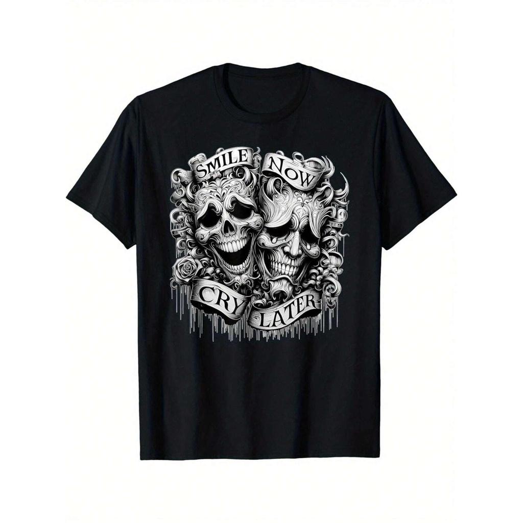 Philosophical Statement Tee: Wear Your Life - outlook with the Thought - provoking "Smile Now Cry La