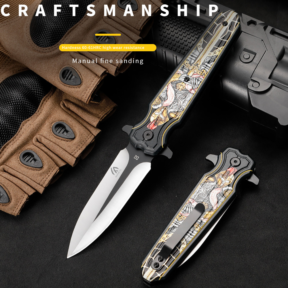HUANGFU High quality D2 steel folding knife Pocket knifealuminum alloy handle high hardness self-def