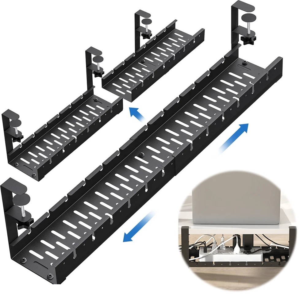 Under Desk Cable Management Tray Retractable Cable Cord Organizer Heavy Duty Metal Cable Tray Basket