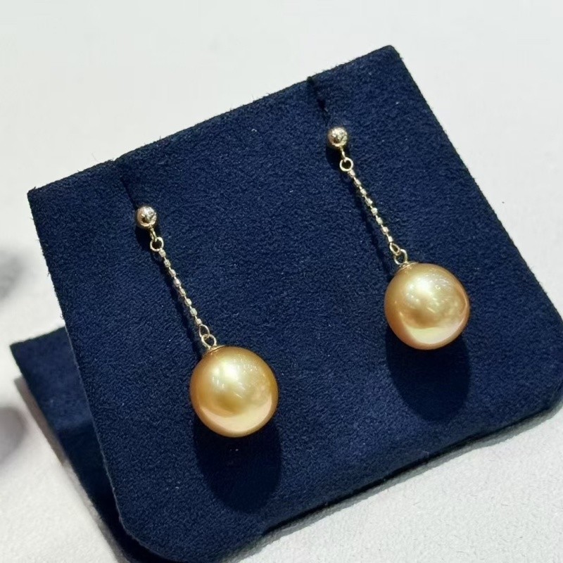 SGARIT Flawless 10-11mm South Sea Golden Pearl Drop Earrings for Women Seawater Pearl 925 Sterling
