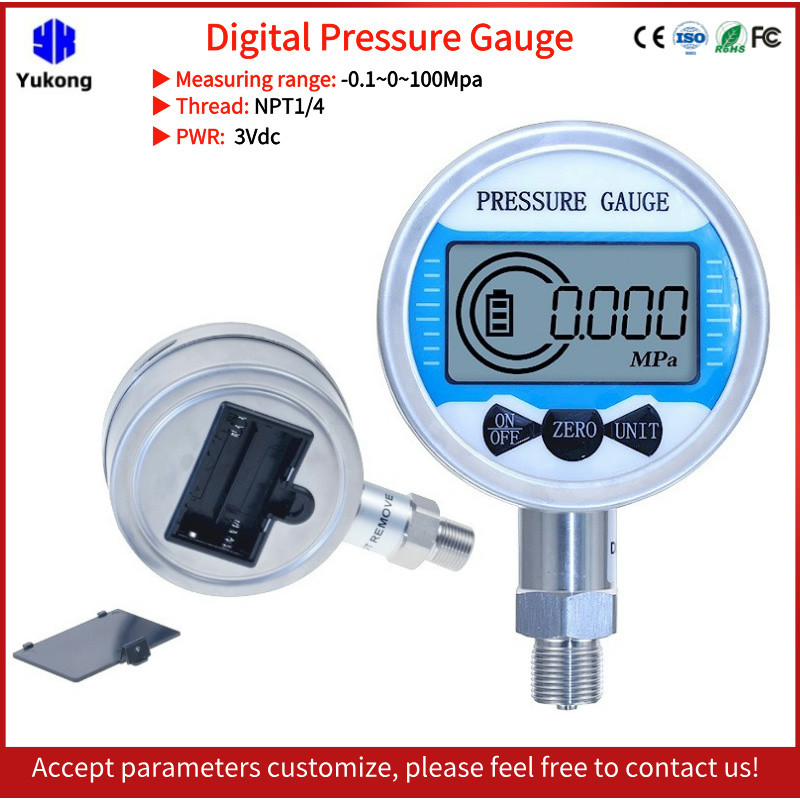 FLASH SALE    60 80 100mm Dial Digital Pressure Gauge Meter NPT1/4 Thread Piezometer Battery Powered