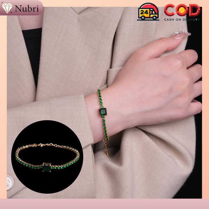 CODNubri Permata Hijau Gelang Wanita Anti Karat Berlian Aksesoris Gelang Lapis Emas Korea Perhiasan