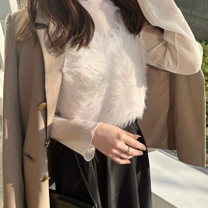 KODE (01-100) SWEATER CARDIGAN RAJUT BULU FUZZY Knitwear Lembut Kardigan Wanita Korea