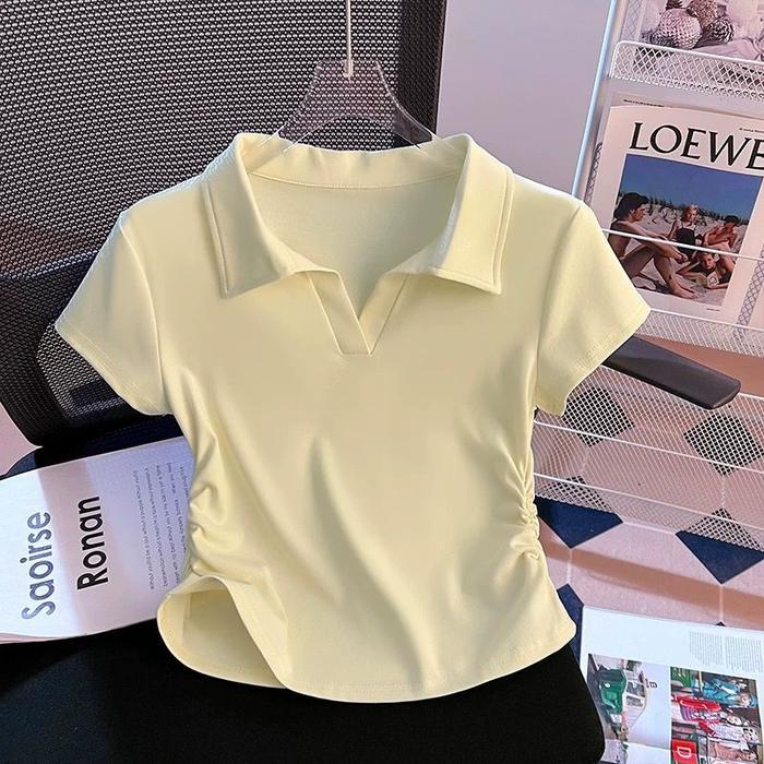 Kaos Crop Top Polo Shirt Wanita/Crop Top Polos/Kaos Wanita/T-shirt Kerah Polos//Kaos Crop Top Baju
