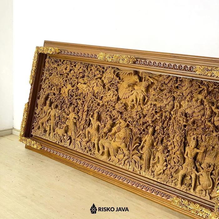 Relief Kayu Jati / Relief Ramayana Frame Ukiran / Relief hiasan Dinding CARMONA Siap kirim