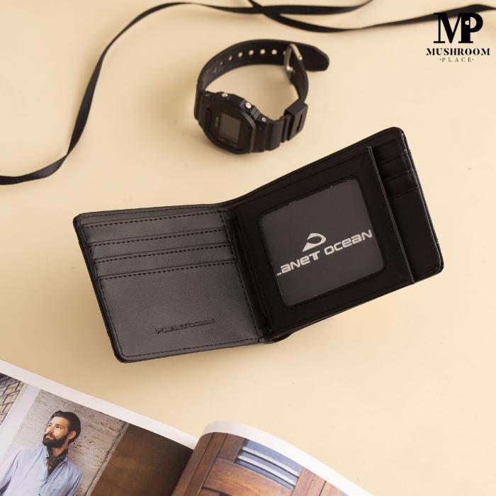 Dompet Pria Dompet Lipat Pendek Pria Planet Ocean Hitam List Kotak-Kotak Original