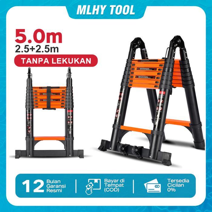 Tangga Lipat Aluminium Teleskopik 5M Double Telescopic Ladder 5 Meter Pasti Promo