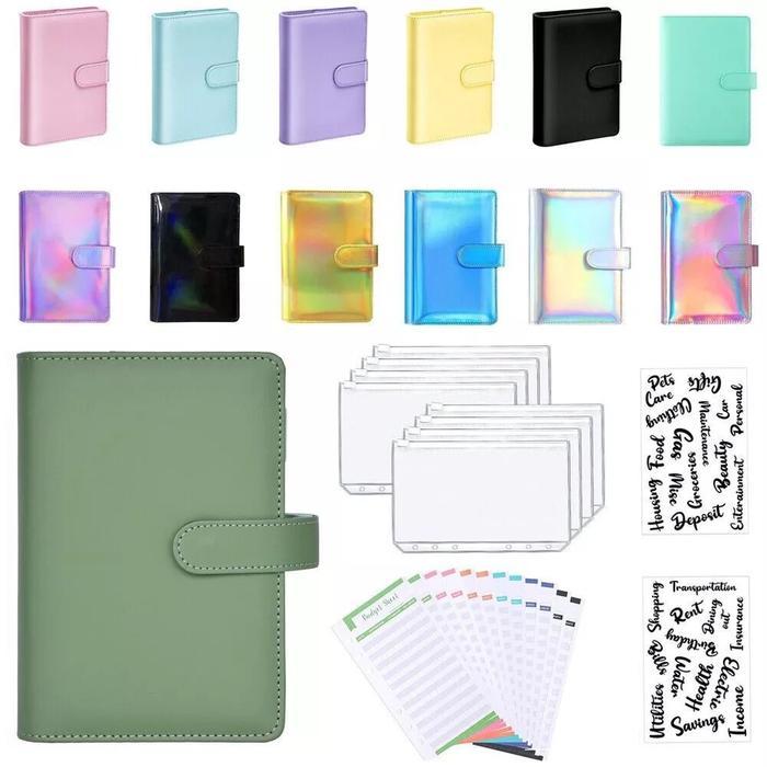 A6 Paket Binder Keuangan Daun Longgar Macaroon PU Buku Catatan Kulit Buku Tabungan Uang Saku