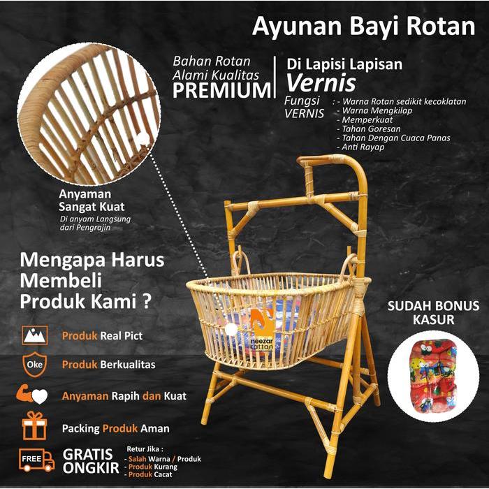 Ayunan Bayi Rotan Minimalis Ayunan Anak Untuk Tidur Baby Nyaman & Aman Anyaman Rotan Kuat, Desain