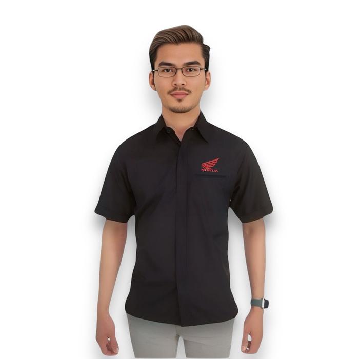 TERLARIS Kemeja HONDA Warna Navy,Hitam & putih Panjang pendek Pria wanita full Bordir Kerja Seragam