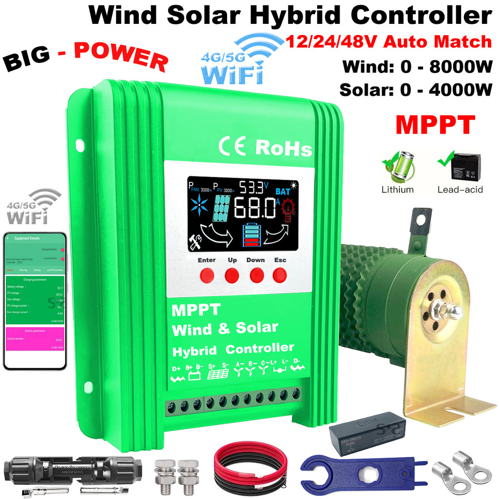 12V 24V 48V 7000W Wind Solar Hybrid Charge Controller, MPPT Charge for Solar Panel Wind Turbine, for