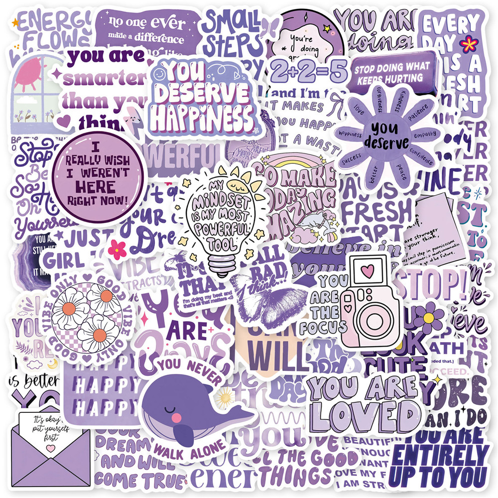 50/100Pcs Purple Inspirational Text Slogan Stickers for Reward DIY Cup Stationery Box Phone Guitar