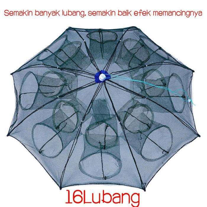 Jaring ikan lipatTempat payung Penangkap ikan udang 16 Lubang Alat Jaring Pancing Jala Ikan Udang