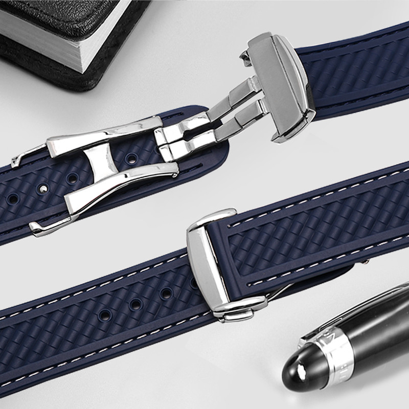 Rubber Watchband For Omega AT150 Seamaster 300 AQUA TERRA Diving watches straps Black Blue Silicone