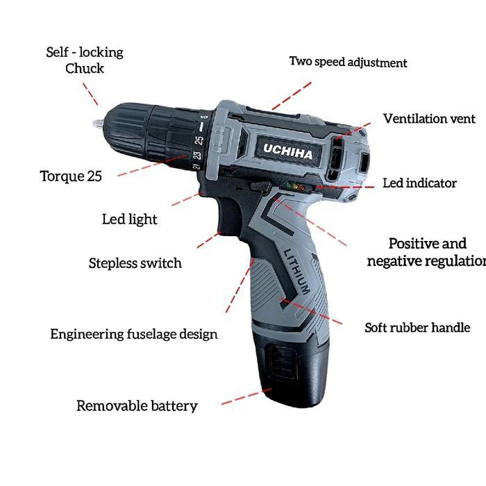 Bor Uchiha 15Vf Baterai Cordless Bor Besi Kayu Tembok Torsi