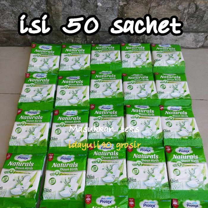isi 50 sachet pembalut hers protex natural daun sirih panjang 23.5cm