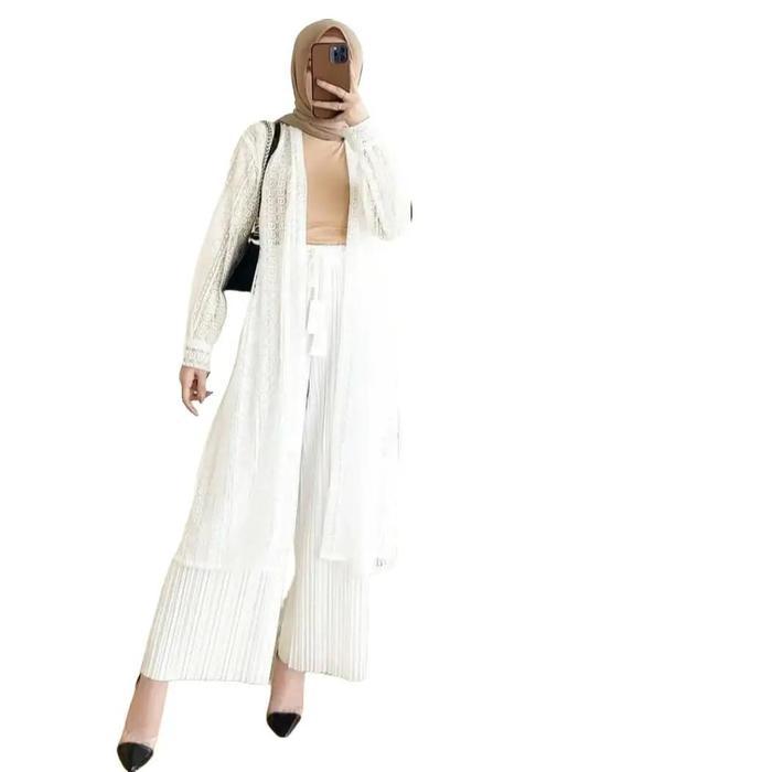 Cardigan Brokat Panjang Lengan Balon Outer Kondangan Wanita Kekinian Bahan Brokat Premium