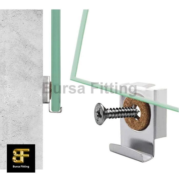 Plat jepit kaca wastafel / gantungan cermin / ambalan cermin / bracket cermin dinding / penahan kaca