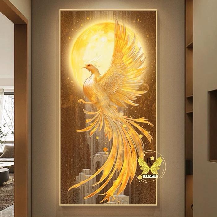 Lukisan Porcelain 5D Diamond Motif Burung Phoenix Pajangan Dinding Mewah Elegan untuk Dekorasi Rumah