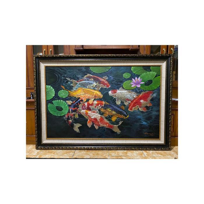 lukisan ikan koi karya R Permadi ukuran 90x140 sudah bersertifikat