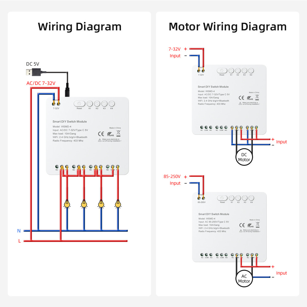 AVATTO Tuya WiFi DIY Switch Module,Smart 4 Channel Inching Relay Light Curtain Garage Door