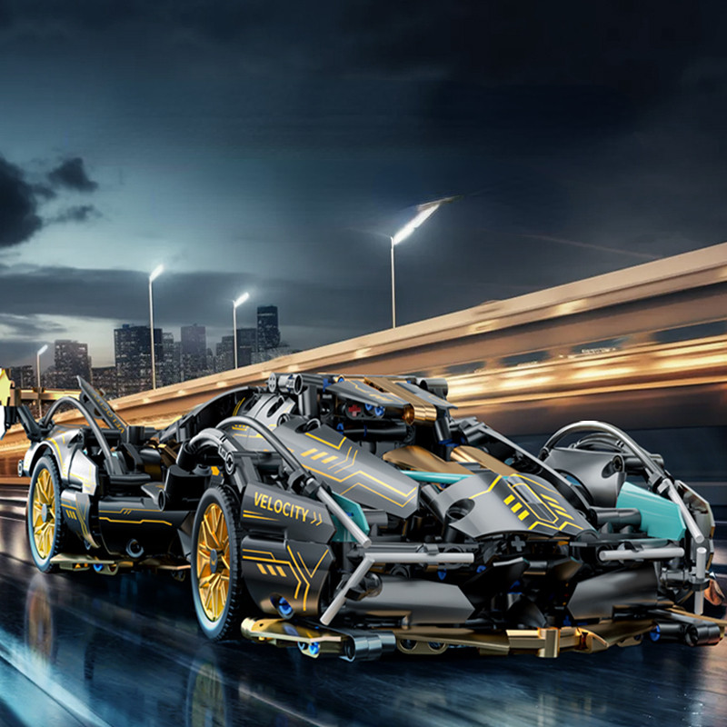 Black V12 Block Roadster RC Tech Racer 1:14DIY Roadster building block assembly Block car toy