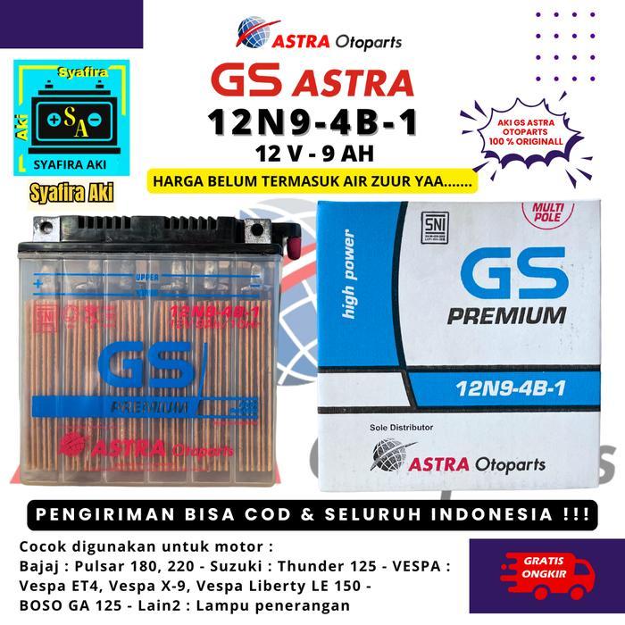 Aki Motor Suzuki Thunder,Bajaj Pulsar 220,180 Gs Premium 12N9-4B-1 / Mtx9 Aki Basah