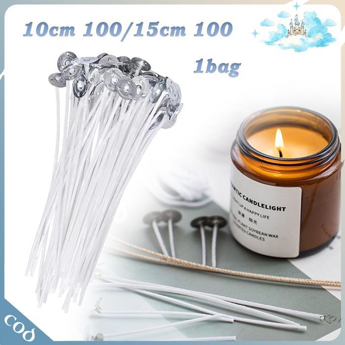 -100Pcs- Sumbu Lilin Putih Katun Wax Besi Galvanis 10cm/15cm Tanpa Asap Bau Untuk Lilin Besar Gelas